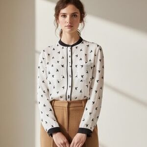 Marella 100% Silk Quirky Bird Print Blouse